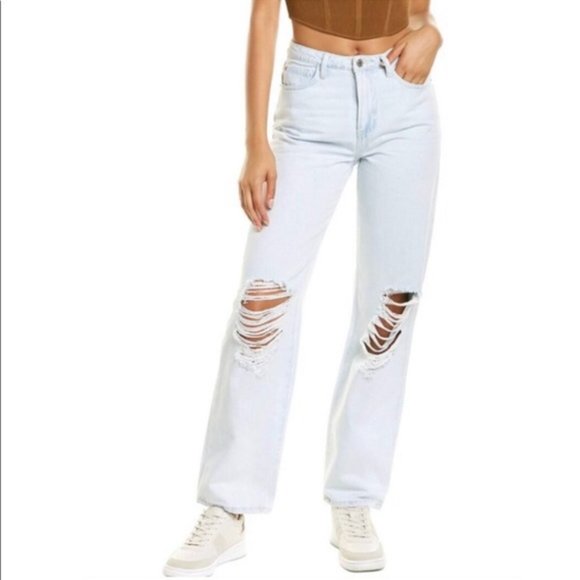 WeWoreWhat Denim - NWT WeWoreWhat Distressed Mid Rise Straight Light Wash Womens Jeans Y2K